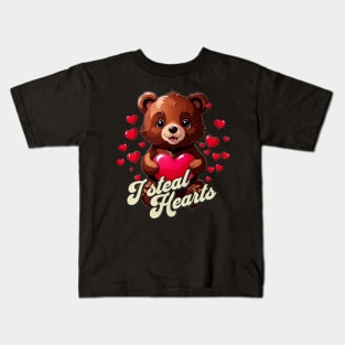 Cute Bear With Hearts Valentines Day I Steal Hearts Kids T-Shirt